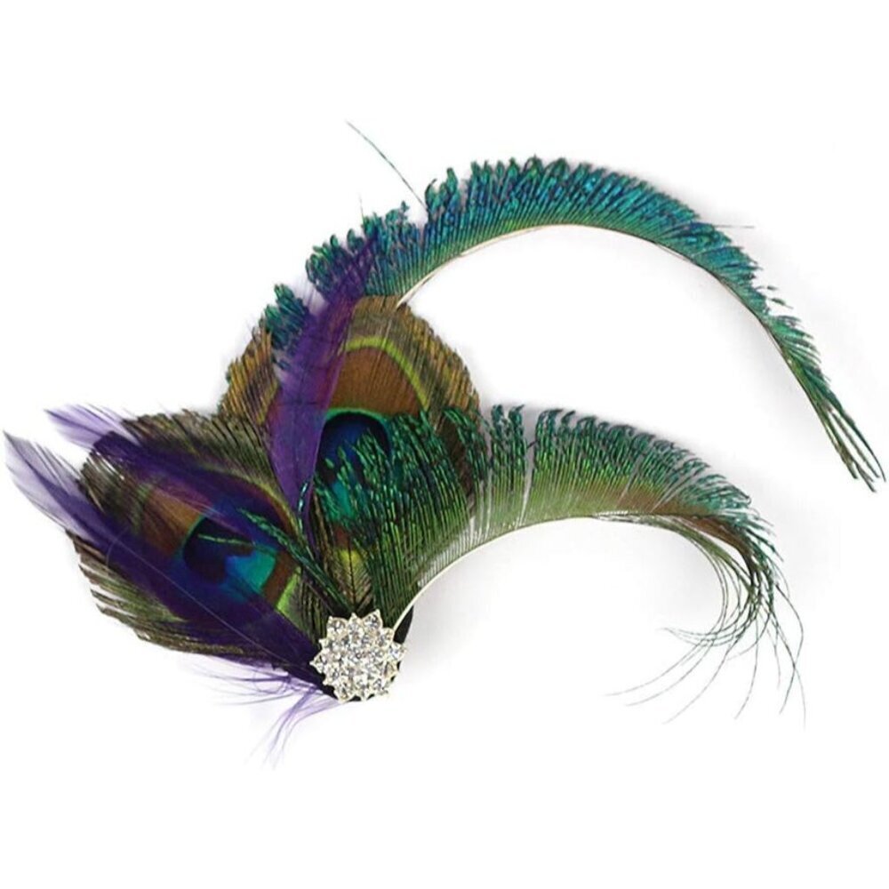 Peacock Feather Flapper Headband 1920s Art Deco Accessories for Women